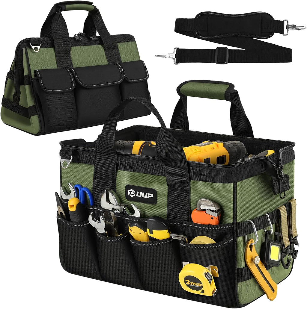 Heavy Duty Tool Bag 15-Inch, 16-Pocket Portable Empty Tool Box Organizer Storage, Toolbox Organization, Soft Handle Large Zipper Carrying Toolbag, Dad Men Mechanic Birthday Stocking Stuffer Gifts