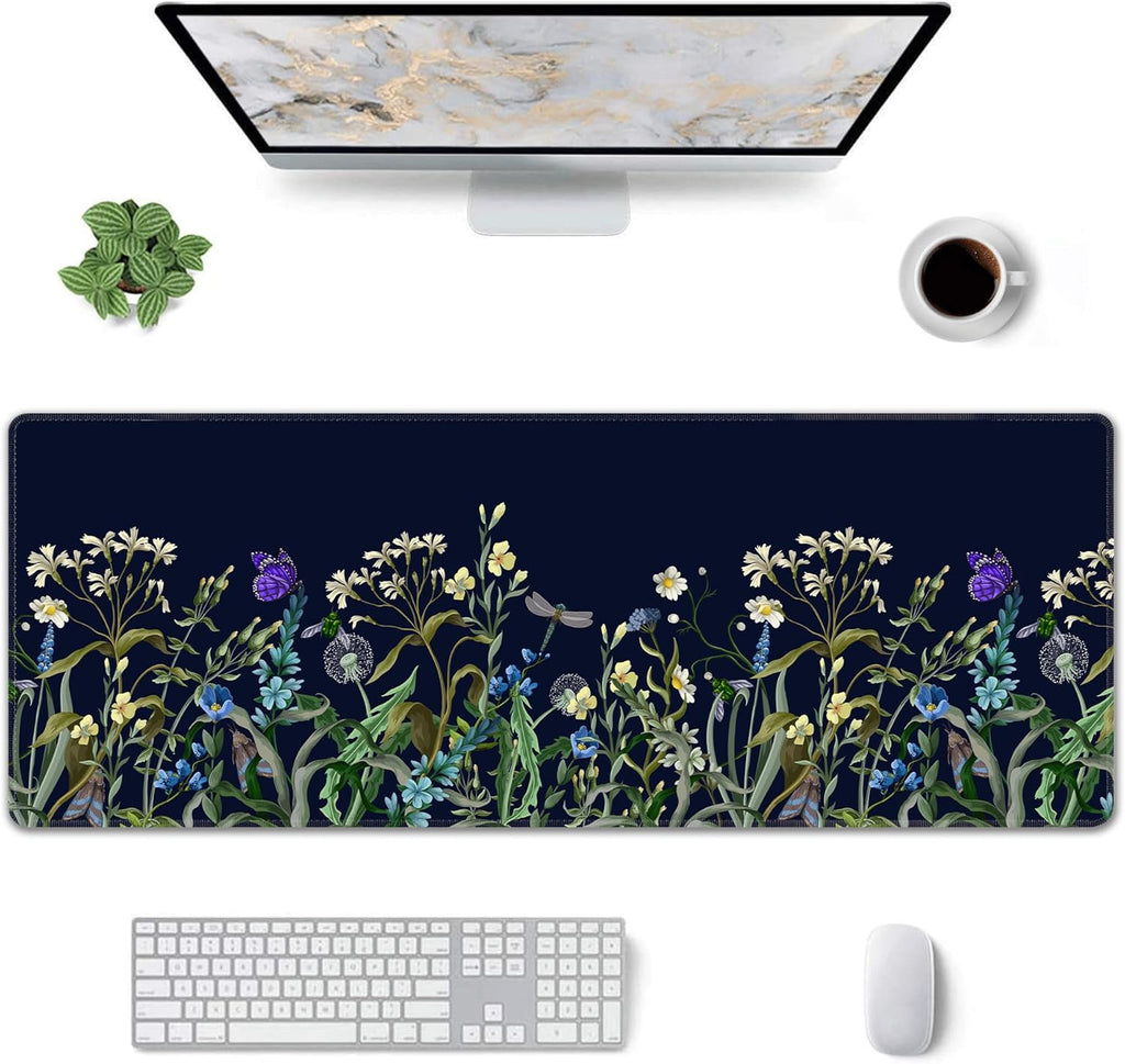 Weeds Flowers Large Mouse Pad,Gaming Keyboard Desk Pad,Extended Mouse Mat Non-Slip Rubber Base with Stitched Edges for Office Game Home XL 31.5"x11.8"