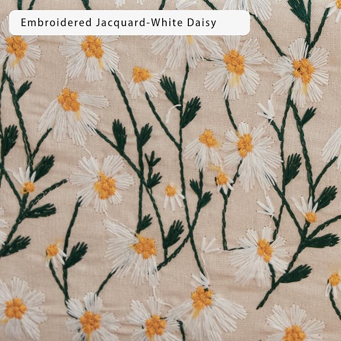 Hausfrau Tissue Box Cover Rectangular Embroidered Jacquard Linen Tissue Holder Case Decorative for Bathroom Vanity Countertop Desk Office, 10"x5.3"x5.3", White Daisy