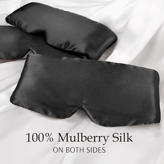 Zenssia 100% Mulberry Silk Sleep Mask Eye Mask for Man and Woman with Adjustable Headband, Full Size Large Sleep Mask & Blindfold for Total Blackout for All Night Sleep, Travel & Nap- Black