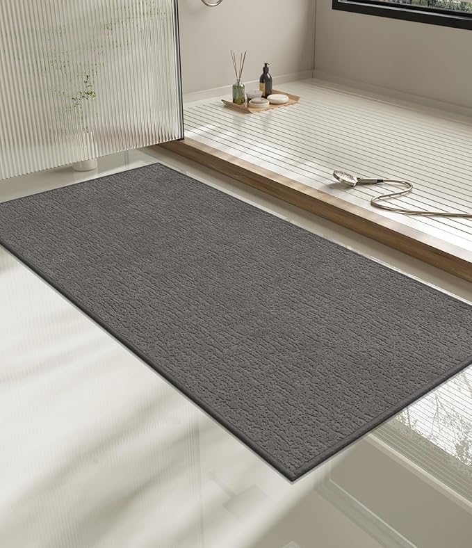 chakme Bathroom Rugs Mat 47x24, Ultra Thin Non Slip Bath Mat Quick Dry Absorbent Bath Mat for Bathroom Floor, (Dark Grey, 47"x24")