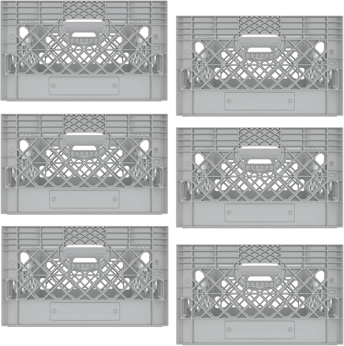 Heavy Duty Plastic Storage Milk Crates, Stackable Utility Organizer Bins, 19x11x13 Inches, 6 Pack, Made in USA, 24 Qt/6 Gallon Capacity (Gray)
