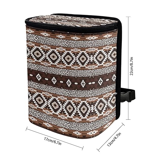 Southwestern Aztec Tribal Car Trash Can with Adjustable Straps Foldable Car Trash Bag Bin Auto Garbage Bag Multipurpose Storage Box for Vehicle Travel Camping Picnicing