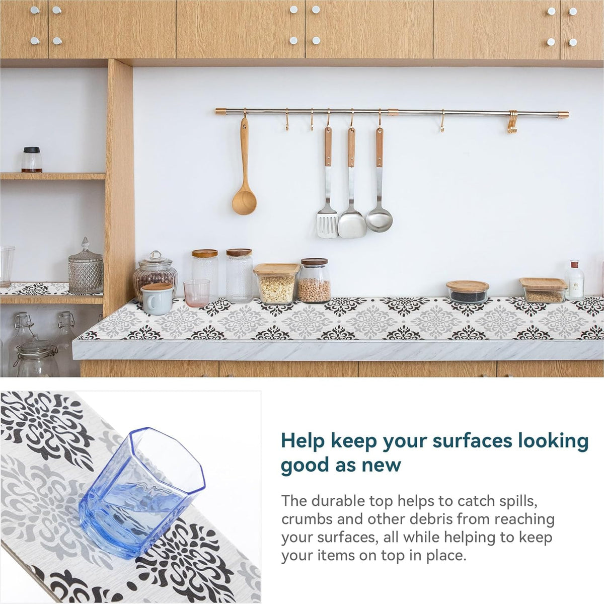 12" W x 120" L Floral Drawer and Shelf Liner for Cabinets, Non-Adhesive Strong Grip Non-Slip Flower Shelf Cabinet Kitchen Shelf Liners for Kitchen Cabinets