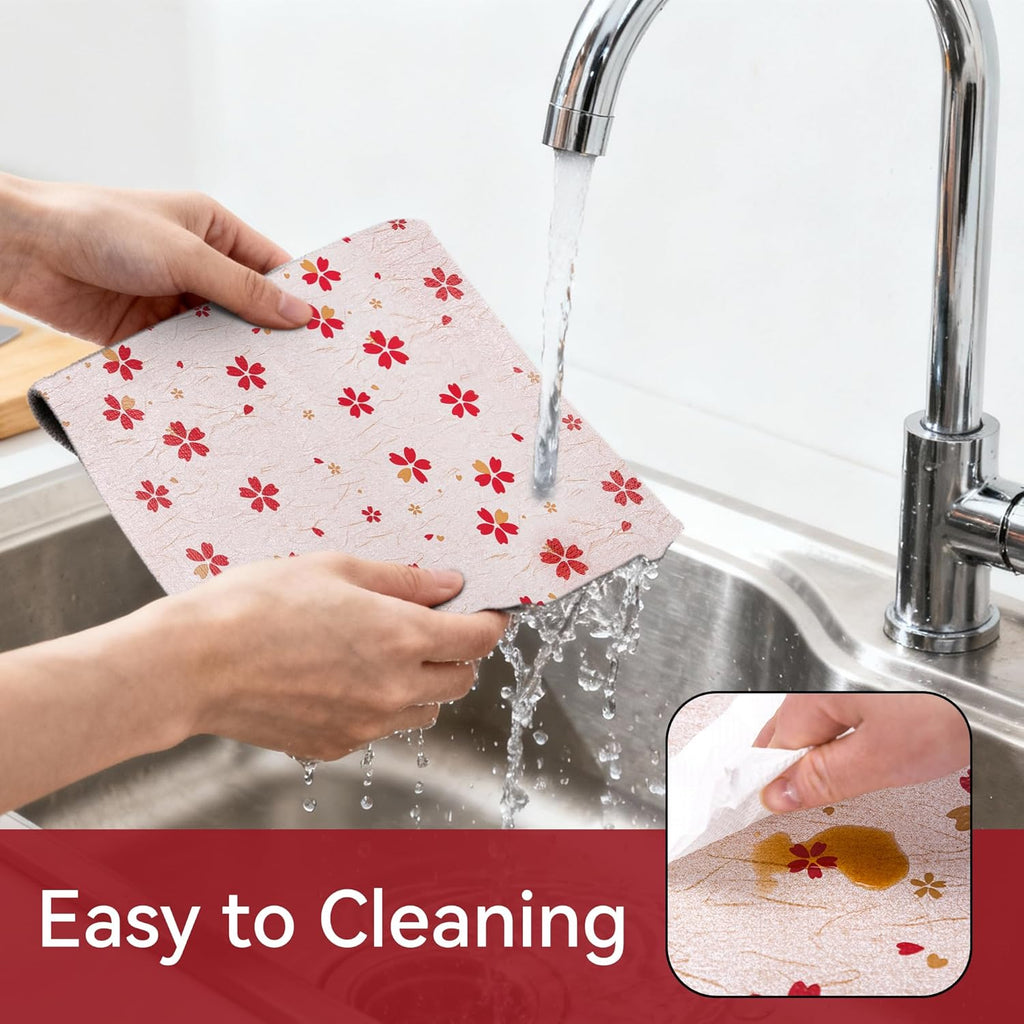 FIFTY FEET 18"x96" Non-Adhesive Shelf Liner for Kitchen Cabinets and Drawers, Washable Non-Slip PVC Cabinet Liner (Red Floral)(1 Roll)