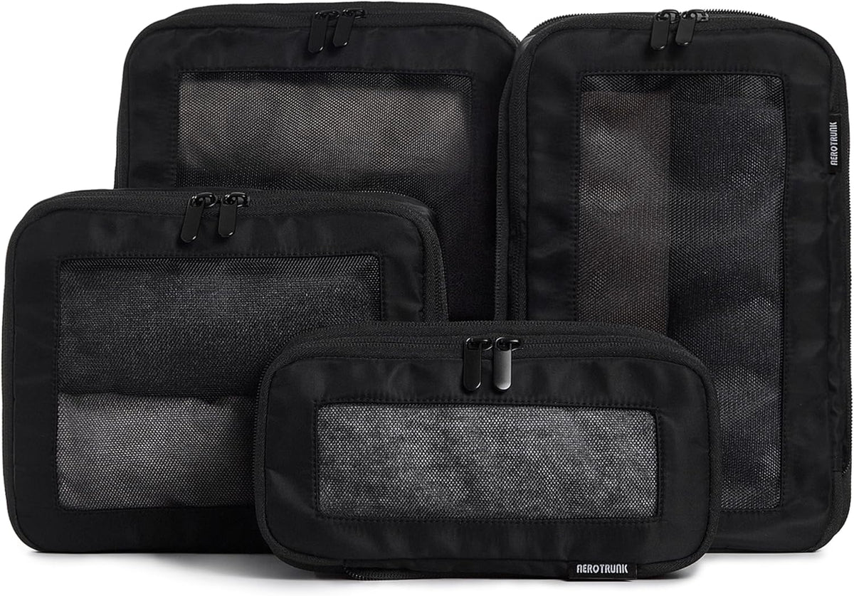 Aerotrunk Compression Packing Cubes for Travel - Luggage Organizer Bags - Double Zipper Packing Cubes for Suitcases (4-Pack, Black)