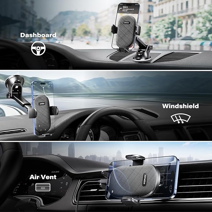 APPS2Car Suction Cup Phone Mount, Windshield/Dashboard/Air Vent Car Phone Holder Mount with Sticky Gel Pad, Compatible with iPhone, Samsung, All Cellphone, Thick Case Friendly