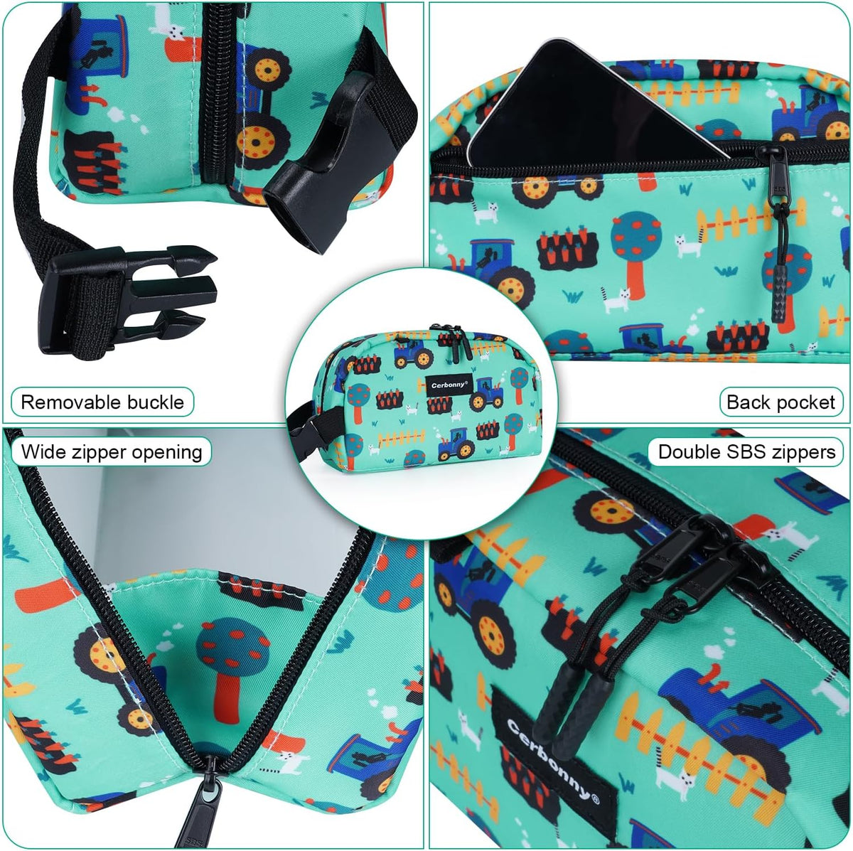 Cerbonny Freezable Cooler Bag for Work, School, Travel - Insulated, Fit for Yogurt, 3+ (Green Vehicle)