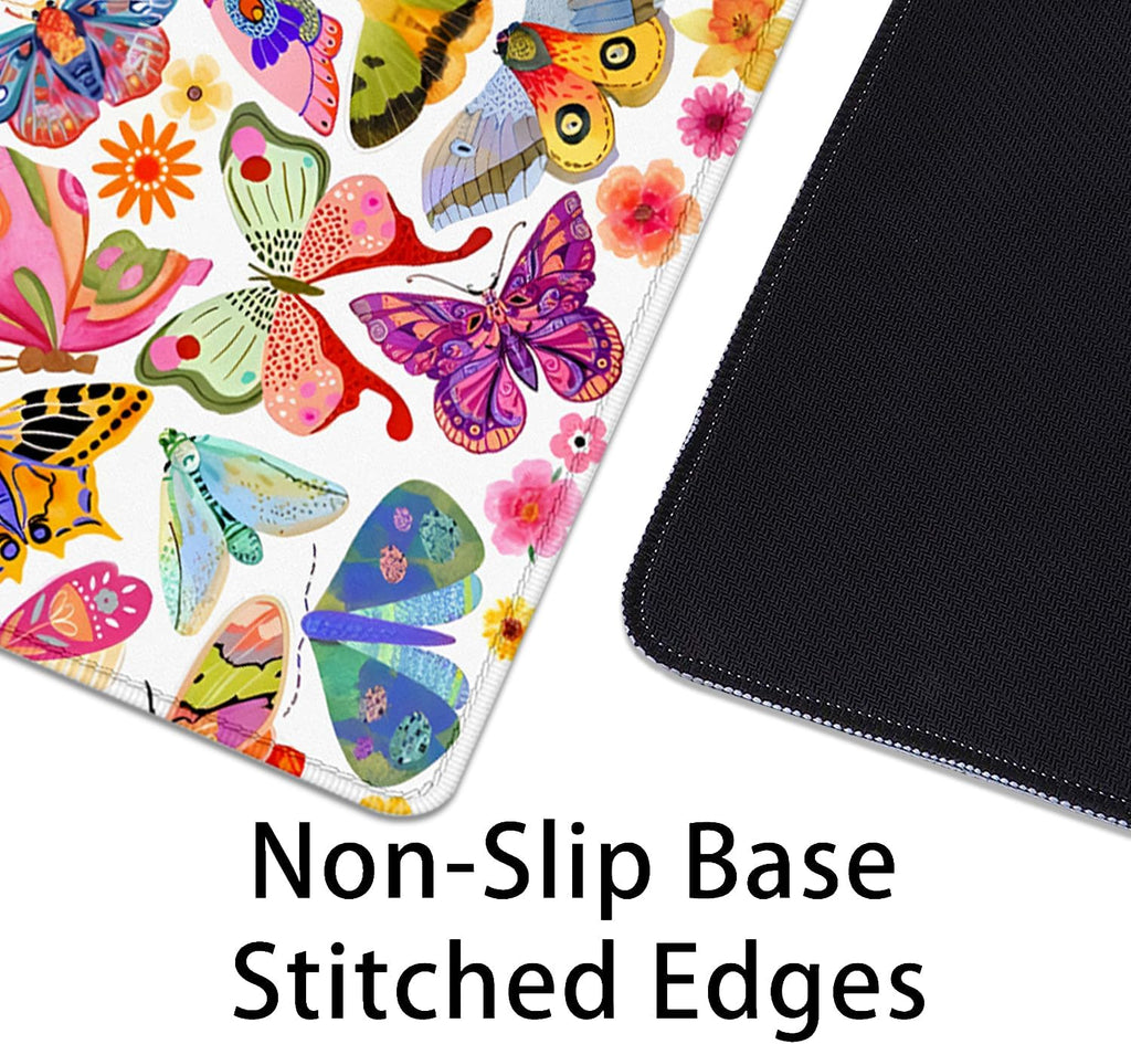 Colorful Butterfly Mouse Pad,Large Extend Mousepad Desk Pad with Stitched Edges,Non-Slip Waterproof Rubber Base Mouse Mat Desk Mat for Office Computer Keyboard Laptop Home(27.5x11.8 in)