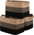 Storage Basket for Organizing, Woven Baskets for Storage, Rectangle Decorative Baskets for Shleves, Closet, Toys, Books, Nursery Organizer Bins - Pack of 3 (Black & Brown, 13"x9.85"x8.7")