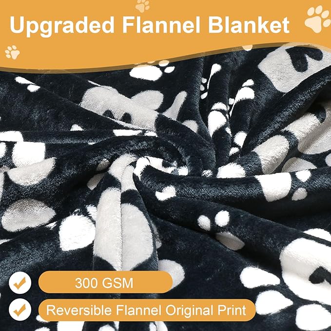 Gowyeg Dog Blanket, Soft Fleece Dog Blankets for Small Medium Dogs, Fluffy Flannel Pet Cat Puppy Blanket Mat Cover for Bed Couch, Cute Paw Print Throw Blanket for Dogs, Black, 40"X30"
