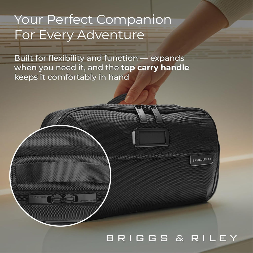 Briggs & Riley Expandable Essentials Kit - Toiletry Travel Bags for Women & Men, Organizer for Vacation, Compact Dopp Kit for Bathroom Accessories, Makeup, & Skincare - Baseline Collection