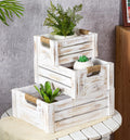 TIMRIS Set of 3 Rustic Wood Nesting Crates, Farmhouse Wooden Storage Container Boxes with Cutout Handles, Decorative Wooden Baskets for Display (Whitewash)