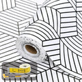 Shelf Liners for Kitchen Cabinets 12in x 20FT, Non Adhesive Cabinet Liner Strong Non-Slip Thickened Black White Geometric Drawer Liner, Easy to Clean for Shelf, Cabinet with Knife and Tape Measure