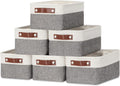 DULLEMELO Small Storage Baskets 6 Pack, Fabric Collapsible Gift Storage Baskets for Shelves, Closets, Nursery, Home, Office Organizing,Small Canvas Linen Rectangular Storage Bins (6-Pack, White&Grey)