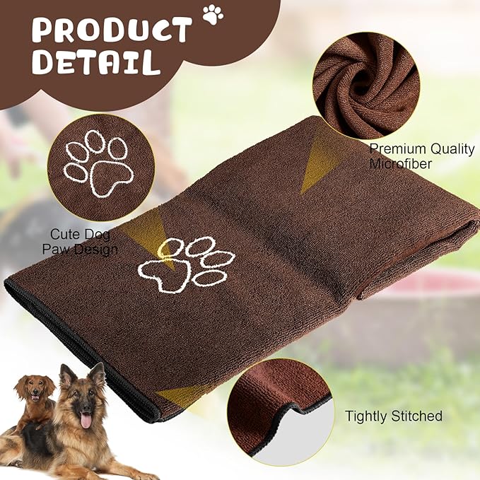 Chumia 4 Pack Dog Towels for Drying Large Microfiber Grooming Tools Absorbent Soft Bath Supplies with Embroidered Paw for Small Medium Pet Products(16 x 32 Inch,Gray, Coffee)