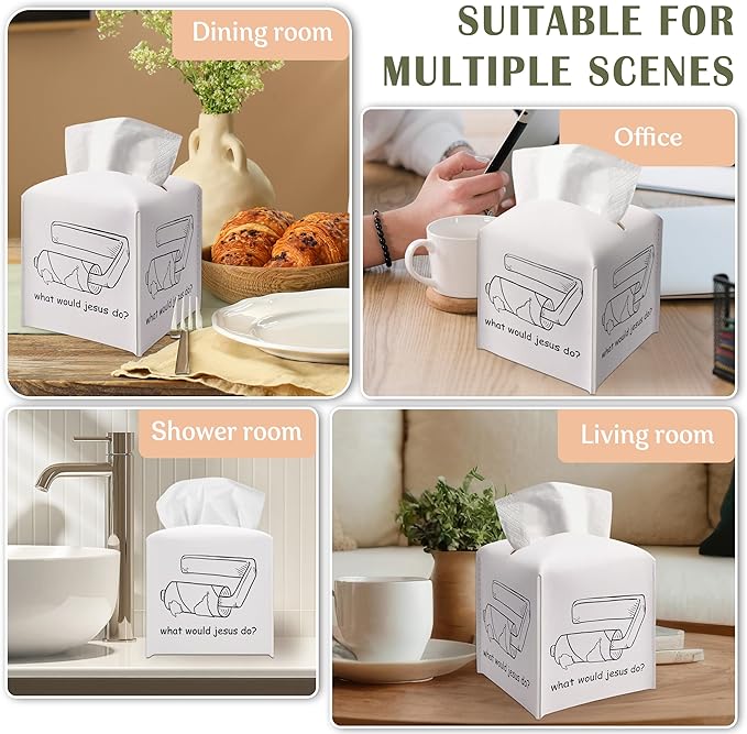 Christian Gifts Square Tissue Box Cover, Funny Quote Gift Ideas for Friends Coworker, What Would Jesus Do, Bathroom Toilet Decor, Housewarming New Home Favor-(5.2 Inches)