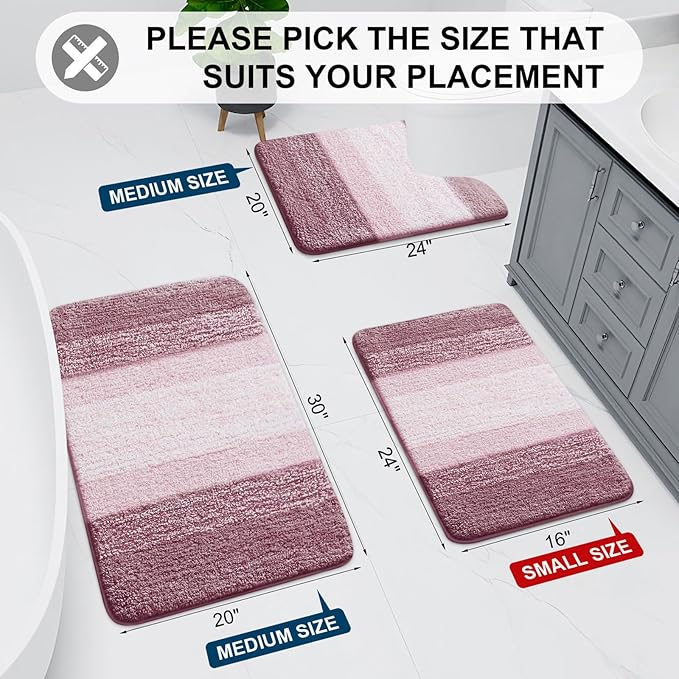 Arotive Microfiber Bathroom Rugs, Shaggy Soft and Absorbent Bath Rug, Non-Slip, Thick Plush Machine Washable Dry Bath Mats for Bathroom, Tub and Shower, 59x24, Mauve, Rectangular