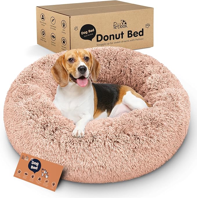 Donut Dog Bed - Premium Comfort for Anxiety Relief - Fluffy & Calming Design with Ultra-Plush Support | Cozy Round Dog Bed with Super Soft Circle Style (Pink, Medium)