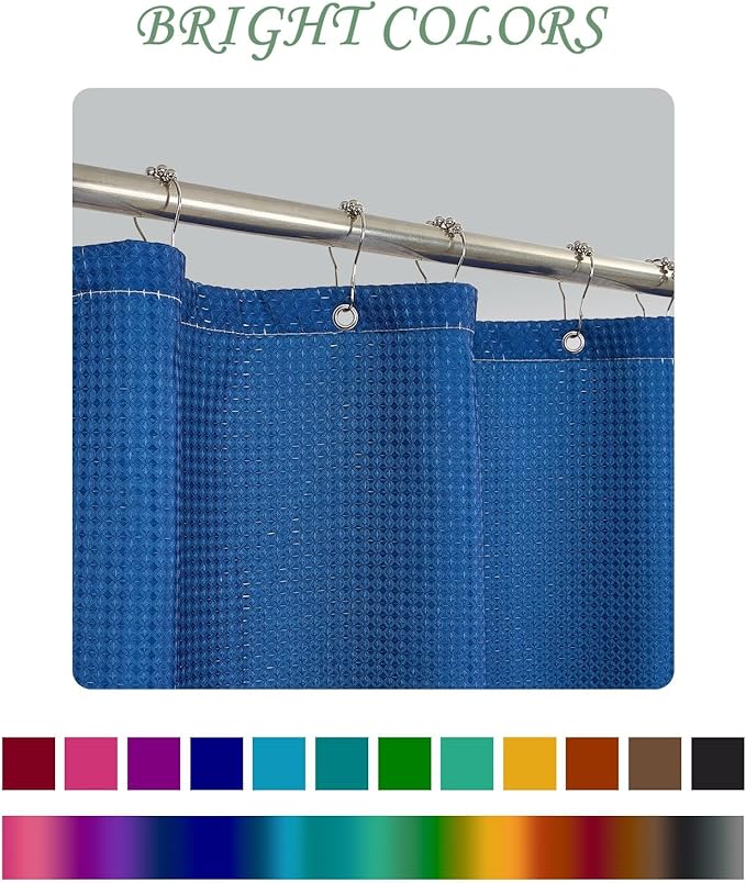 ggaimwf 72x96 Inch Solid Color Shower Curtain for Bathroom Waffle Bath Water Resistant Fabric Curtains Royal Blue Modern Thick Shower Stall Curtain with Metal Hooks