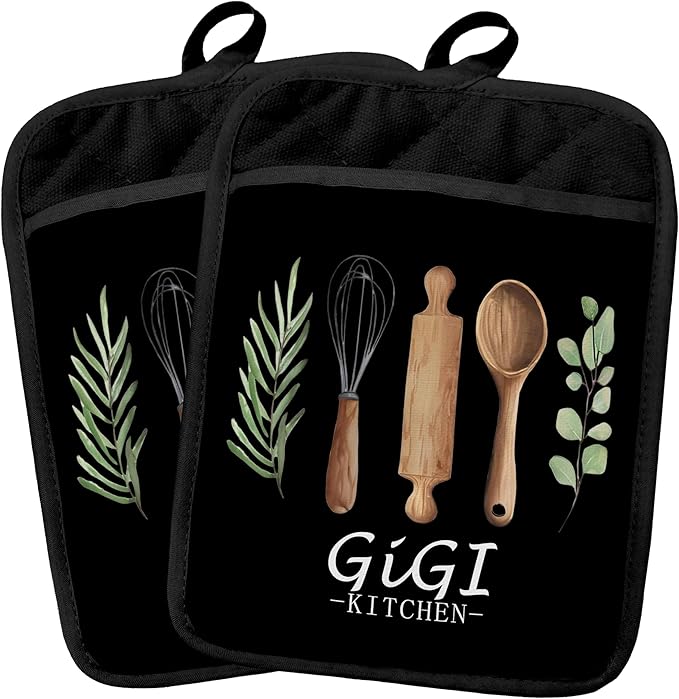 Gigi Grandma Kitchen Gifts Pot Holders 2 Pack Set, Grandma Baking Cooking Gift, Gift for Gigi Grandmother Gifts Heat Resistant Oven Hot Pads for Kitchen Countertop Baking