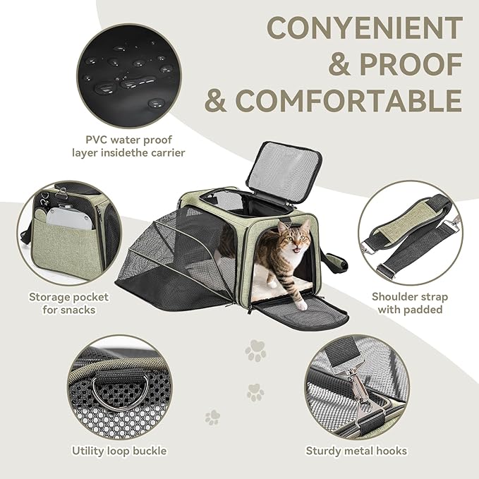 Petsfit Expandable Rabbit Carrier Small Cat Carrier Airline Approved, 16X10X9 Inches Soft-Sided Portable Small Animal Travel Bag for Kitten/Puppy/Bunny/Guinea Pig