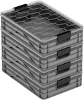 SIDIO Quarter Crate 4 Pack of Stackable Storage Bins - Organizer Bins with Dividers for Garage Organization, Home Storage - Heavy Duty Plastic Containers - 19.16” x 12.75”x 4.57” (Gray)