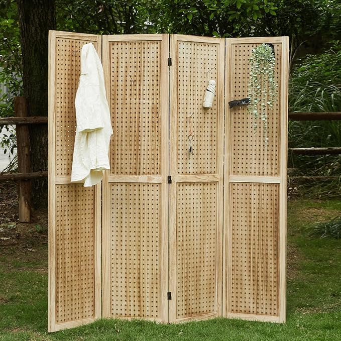 Pegboard Display, 5.6Ft Wooden Room Divider Folding Privacy Screens Portable
