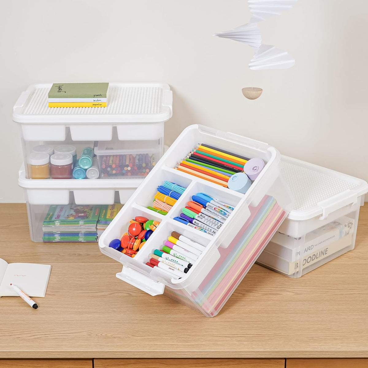 Citylife 17 QT Storage Box with Building Baseplate Lid and Removable Tray Office Organization Kitchen Organization Toy Storage Bead, Tool, Sewing, 2 Packs