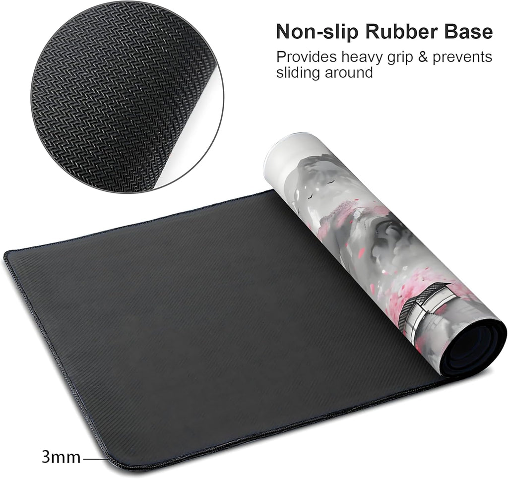 Japanese Cherry Blossom Large Mouse Pad,Gaming Keyboard Desk Pad,Extended Mouse Mat Non-Slip Rubber Base with Stitched Edges for Office Game Home XL 31.5"x11.8"