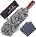 Car Duster Interior by TAKAVU, 360° Microfiber Fingers, Unbreakable Comfort Handle, Lint and Scratch Free, Include Microfiber Towel, for Car & Home Use, The Best Auto Accessories Gray