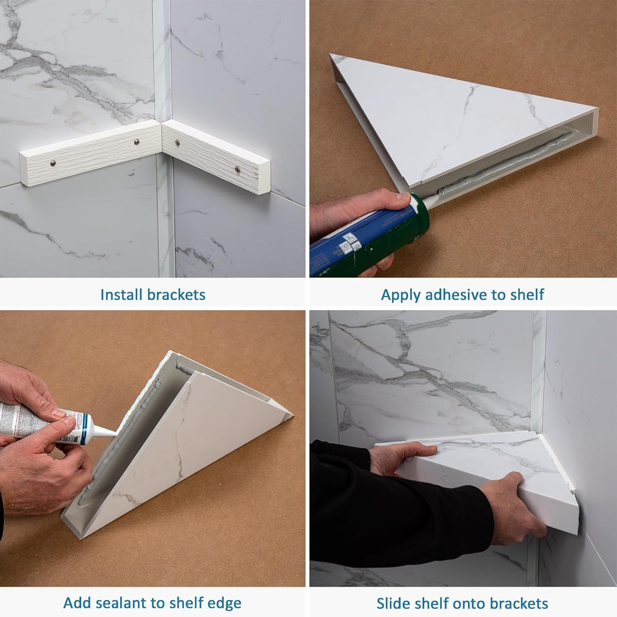 Palisade Vinyl Waterproof Corner Shower Shelf in Spanish Marble