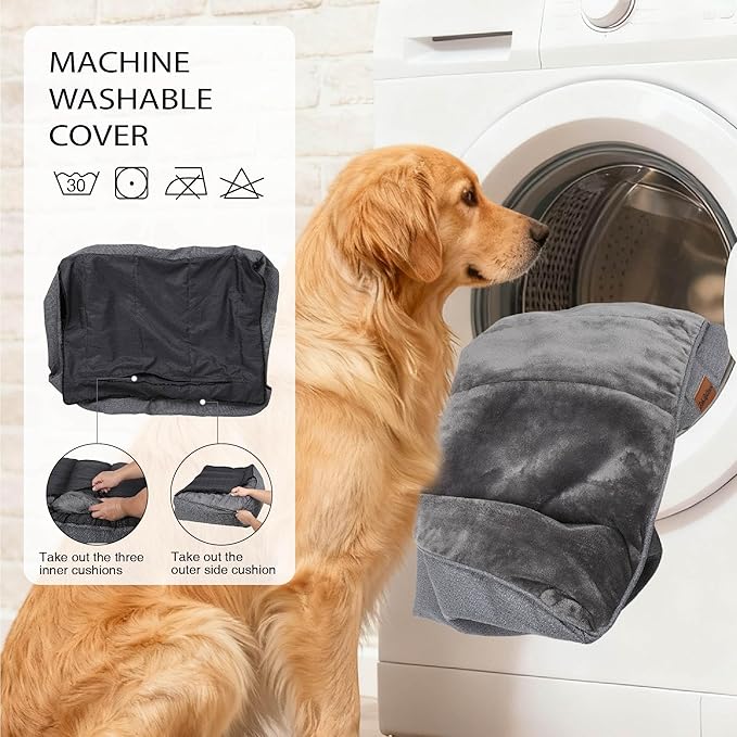 ZAKAPAWS Orthopedic Dog Bed for Extra Large Dogs - Waterproof Memory Foam Dog Couch Bed with Sides, Pet Beds with Washable Cover & Non-Slip Bottom, Brown, 48x35 Inch