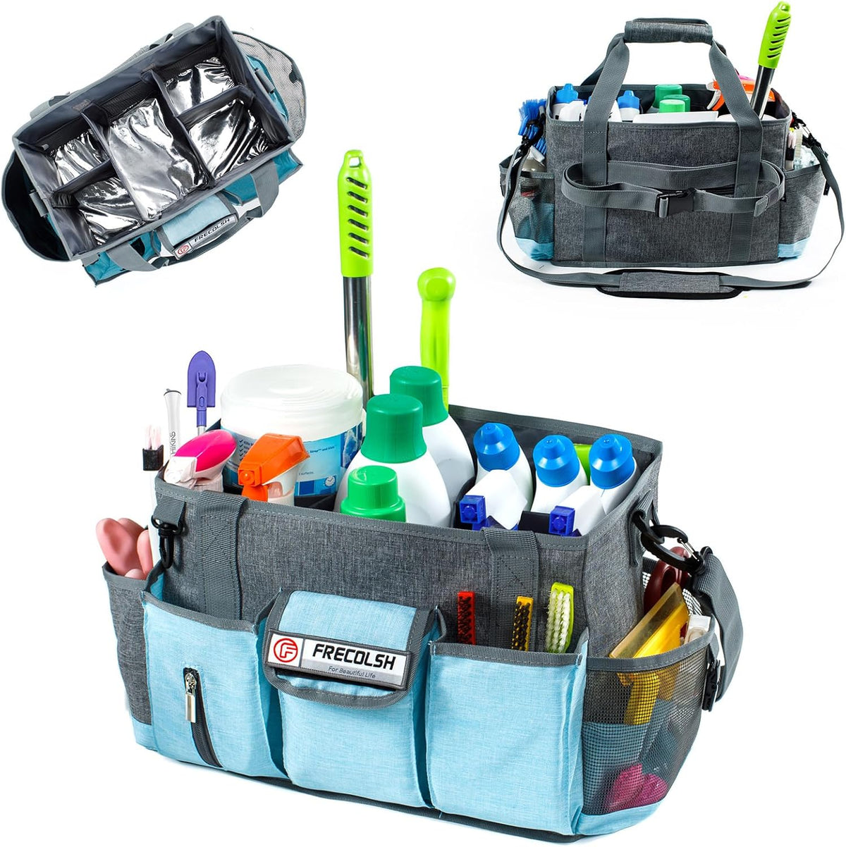 Cleaning Caddy for Cleaning Suppliers Organizer with Pockets for House Cleaning Essentials, Cleaning Organizer, Wearable Cleaing Bag Tote, Storage Caddy for Housekeeping