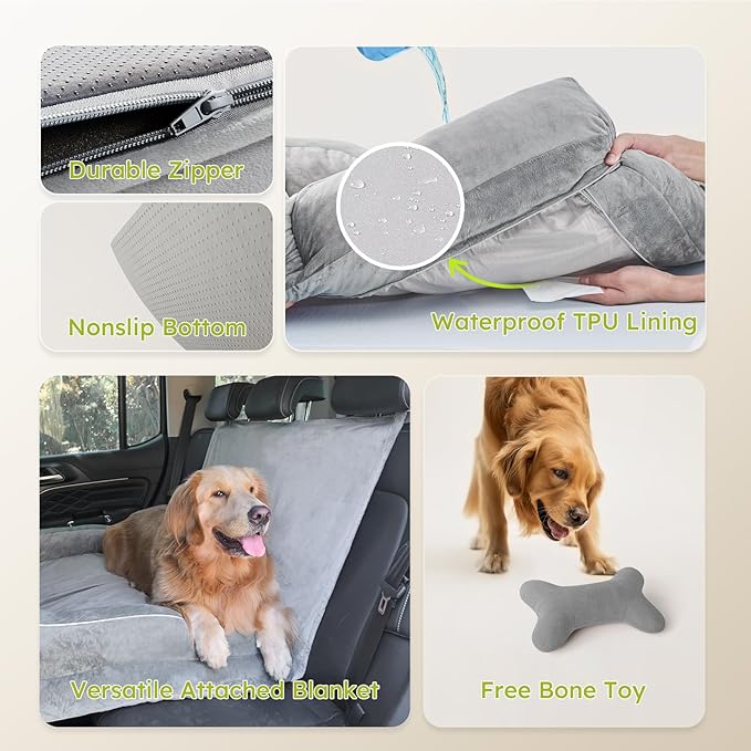 CWAWZ XXL Dog Beds for Extra Large Dogs, Giant Orthopedic Dog Sofa with Cooling Gel Memory Foam, Waterproof Pet Bed with Removable Washable Cover, 53" Pet Sofa Couch Dutch Velvet with Blanket Bone Toy