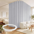 RYB HOME Room Divider Curtain with Flexible Track Wall/Ceiling Mount | Drape for Sliding Door/Living Room/Bedroom/Blackout, Floor to Ceiling with Hooks, Greyish White, W100 x L108, 1 Panel