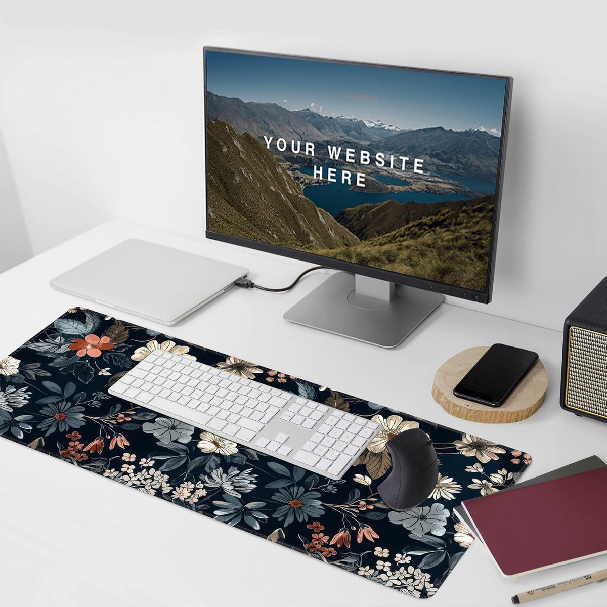 Dark Flower Large Mouse Pad,Gaming Keyboard Desk Pad,Extended Mouse Mat Non-Slip Rubber Base with Stitched Edges for Office Game Home XXL 35.4"x15.7"
