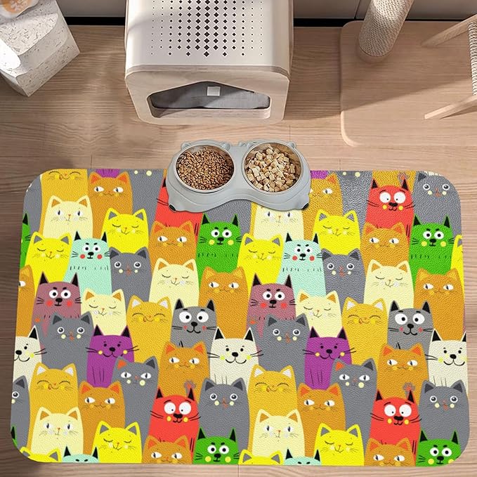Charming Cat Dog Food Mat Absorbent Bowl Mats No Stains Quick Dry Waterproof Pet Cat Placemats for Food and Water, 30x45cm