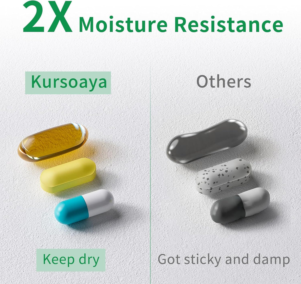 7 Day Weekly Metal Pill Organizer Travel, Kursoaya Premium Aluminum Daily Pill Box, Cute Portable Pill Case, Large Capacity Pill Holder for Supplements, Pills, Vitamins, Medicine (Black)