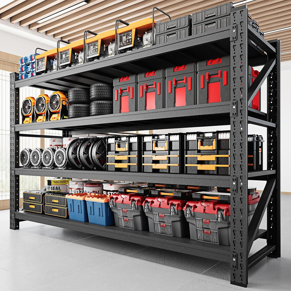 9000LBS Storage Shelves, 75" W Garage Shelving Heavy Duty Metal Adjustable Garage Shelves, Shelving Units Industrial Shelving for Warehouse, 75" W x 24" D x 70" H, Black