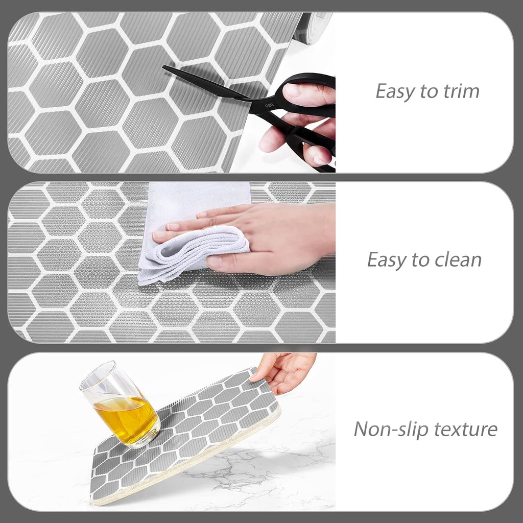 Glotoch Premium Non Slip Shelf Liner 12” X 20 Ft, Non Adhesive Drawer Liner, Waterproof Shelf Paper for Kitchen Cabinets, Drawer, Fridge, Wire Shelving, Pantry, Bathroom-Heavy Duty,Geometric Grey