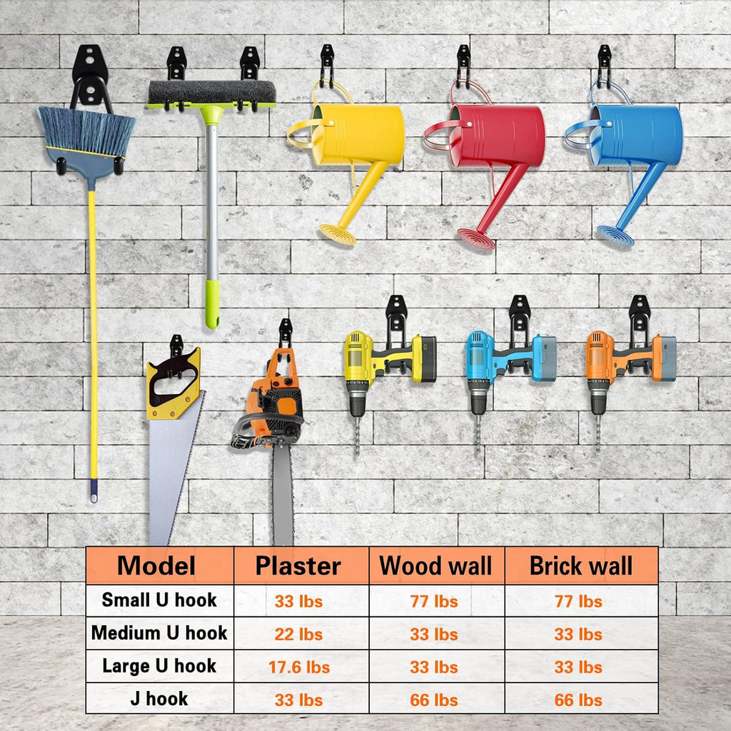 12 Pack Garage Hooks Heavy Duty Utility Steel with Anti-Slip Coating Wall Mount Storage Organizer for Hanging Power and Garden Tools, Ladders, Hose, Bikes, Ropes, Bulk Items, and More