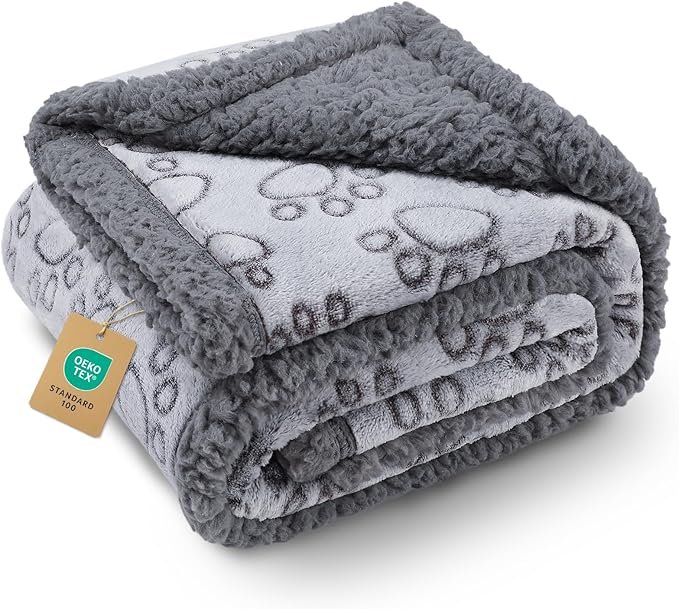 Luciphia Waterproof Pet Blankets for Couch Sofa Bed Cover Liquid Pee Proof Washable Soft Fluffy Large Dog Blanket Reversible Furniture Protection Paw Grey Medium（57" x 40"）