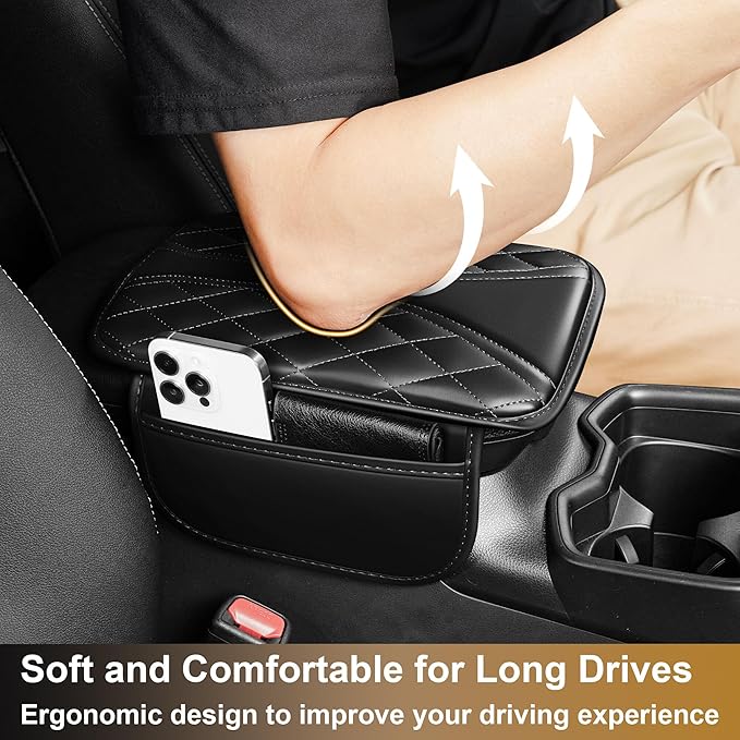 Center Console Cover Fit for CR-V: Scratch and Wear Resistant Console Cover Leather with 2 Storage Bags -Upgraded Armrest Coverfor Car,Anti-Scratch Auto Armrest Pad Accessory （Black