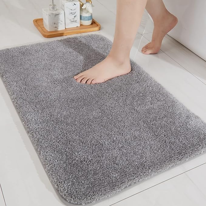 COSY HOMEER Bath Rugs for Bathroom Extra Thick - Anti-Slip Bath Mats Soft Plush Yarn Shaggy 100% Strong Mirco Polyeste Mat Living Room Bedroom Mat Floor Water Absorbent(Grey,24x36 - Inches)