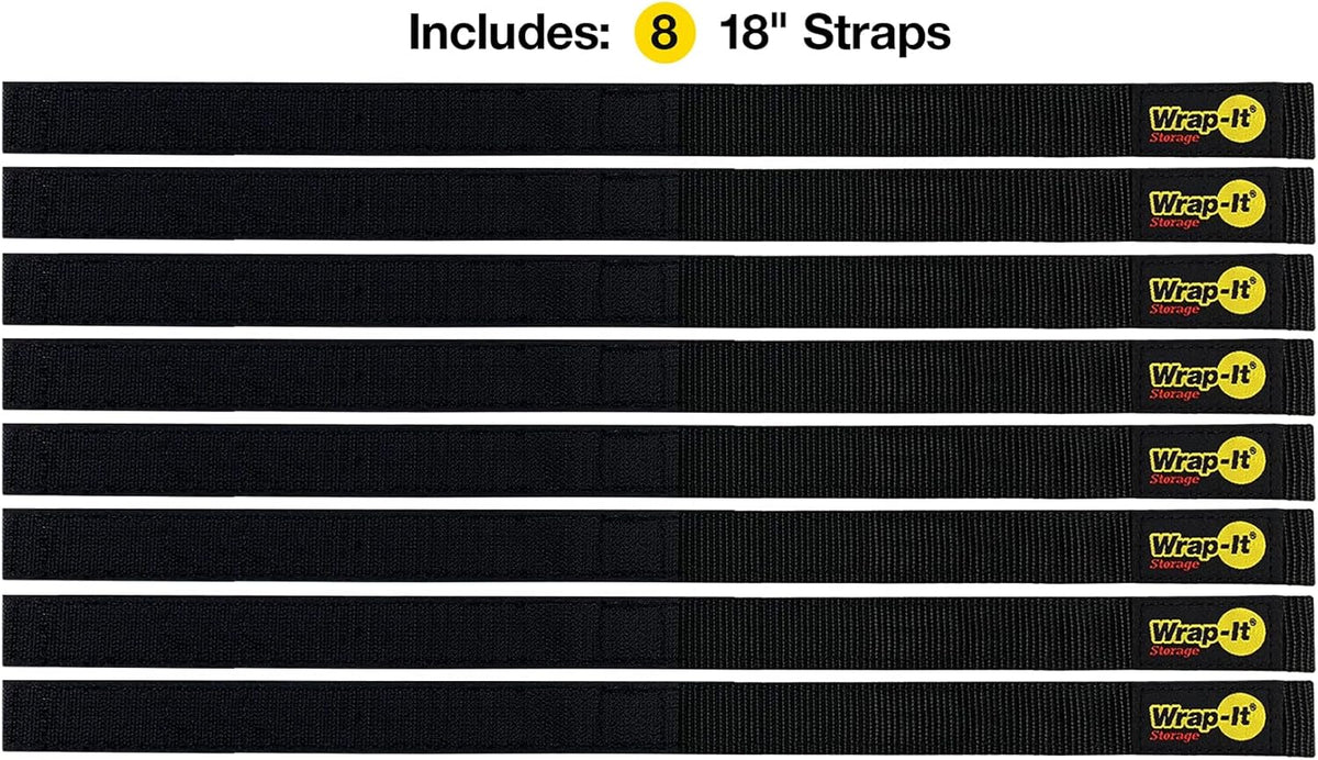 Quick-Straps by Wrap-It Storage - 18" (8-Pack) Black - Hook and Loop Hose and Cable Organizers