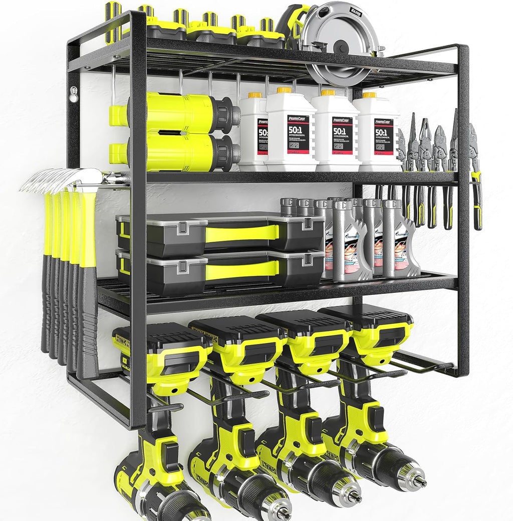KAFAHOM Power Tool Organizer, Garage Tool Organizers and Storage,Drill Holder Wall Mount, Storage Rack for Cordless Drill, Heavy Duty Tool shelf with Screwdriver Holder/Pliers Holder/Hammer Holder