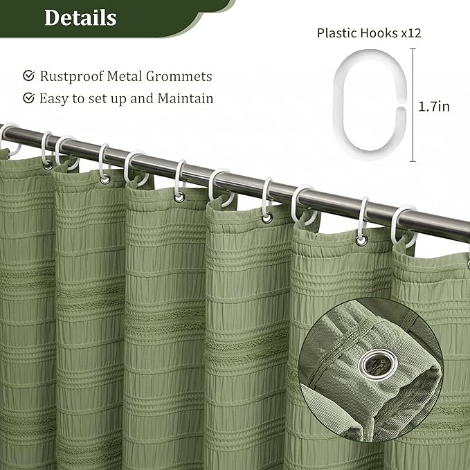 Siiluminisoy Sage Green Shower Curtain Farmhouse Shower Curtain for Bathroom Rustic Striped Fabric Shower Curtains 72 x 78