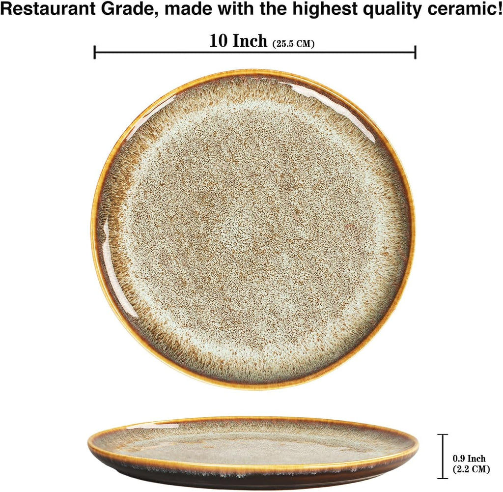 Ceramic Dinner Plates Dish Set,Set of 4,for Lunch snacks -Microwave Oven & Dishwasher Safe,Scratch Resistant,Dinnerware Kitchen Porcelain Serving Dishes 10 Inch Round