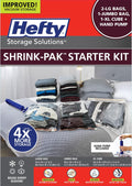 Hefty Shrink-Pak Starter Kit - 2 Large, 1 XL Cube, 1 Jumbo Vacuum Seal Storage Bag and Hand Pump – Space Saver Bags for Clothing, Pillows, Towels, or Blankets, 5 Pc Set